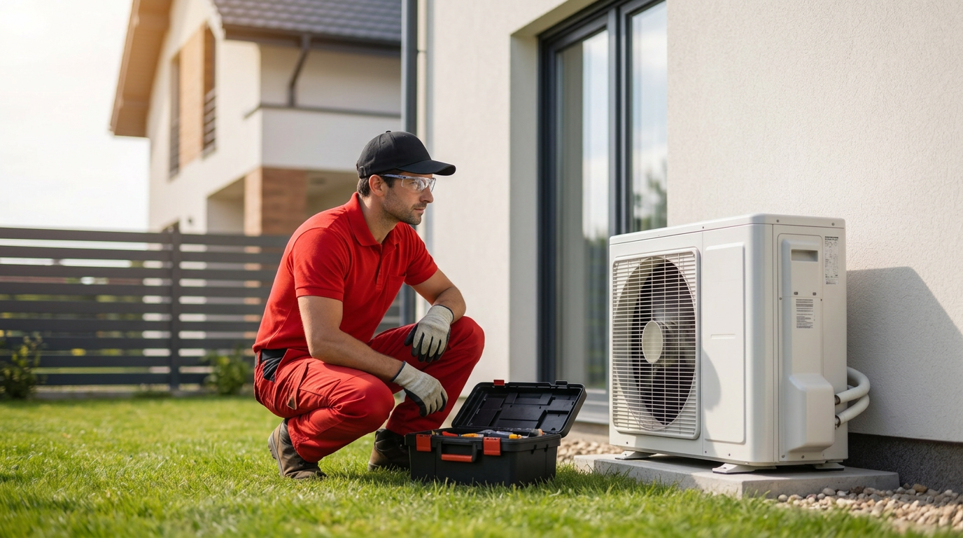 Installation d’une pompe à chaleur extérieure sur un chantier ExcellenceEnergie